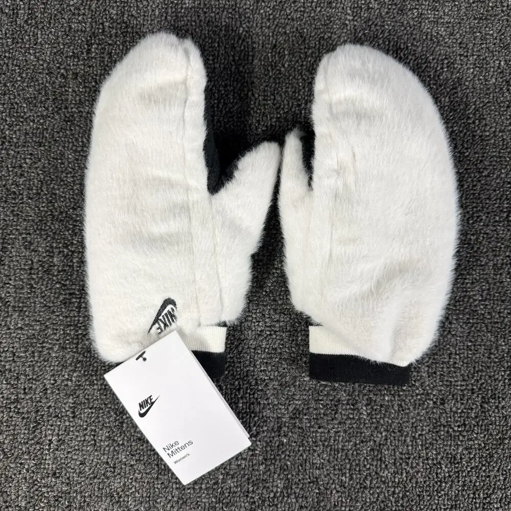 Nike Faux Fur Mittens Womens Glove Size XS/S White Black Furry NEW